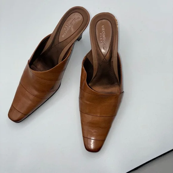 Liz Claiborne Mallory Tan Leather Pointed Toe Mules Shoes Women 6.5M Career Chic - Picture 2 of 12
